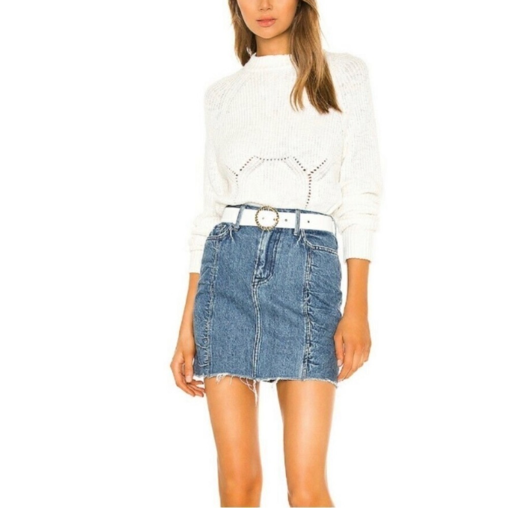 GRLFRND Natalie Denim Skirt with Ruched Detailing and Raw Hem Revolve